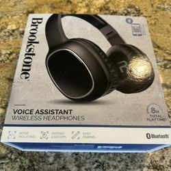 Brookstone Voice Assistant Wireless Black Headphones Bluetooth - New in Box