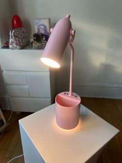 Pink Desk Lamp w/ Charging Ports & Storage