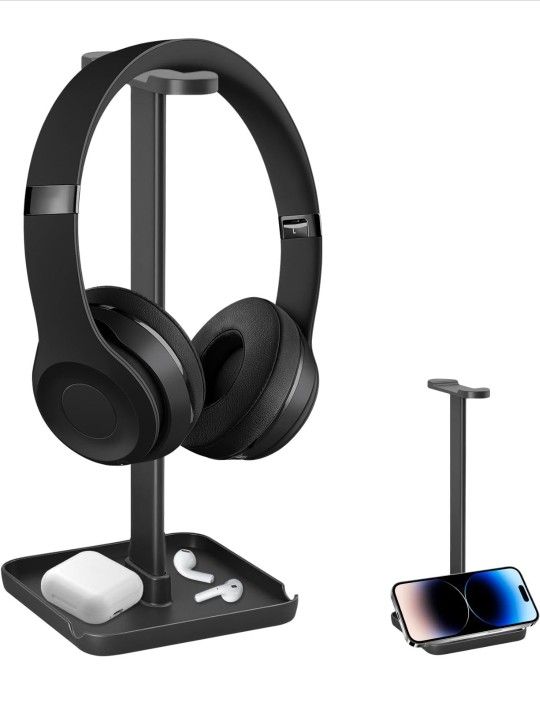 Headphone Stand with Phone Stand Storage Tray Headsets Stand Gaming Headphone Holder for All Headphones 3 in 1 for AirPods Max Beats Sony Bose White

