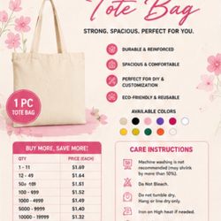  $1.38 Each Blank Cotton Tote Bag – Perfect for Custom Printing & Crafts