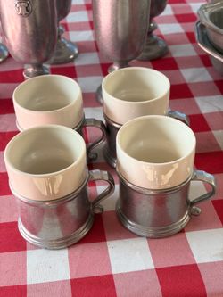 (4) Wilton Armetale VTG Pewter Mug with Ceramic Insert RWP Royal Wilton Pewter