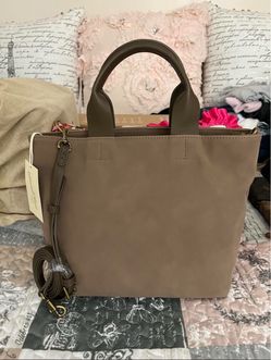 Taupe Tote Bag with Crossbody Strap