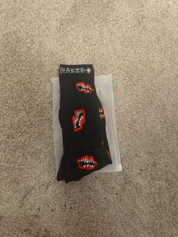 Chrome Hearts Crew Socks Black Lips Pattern
