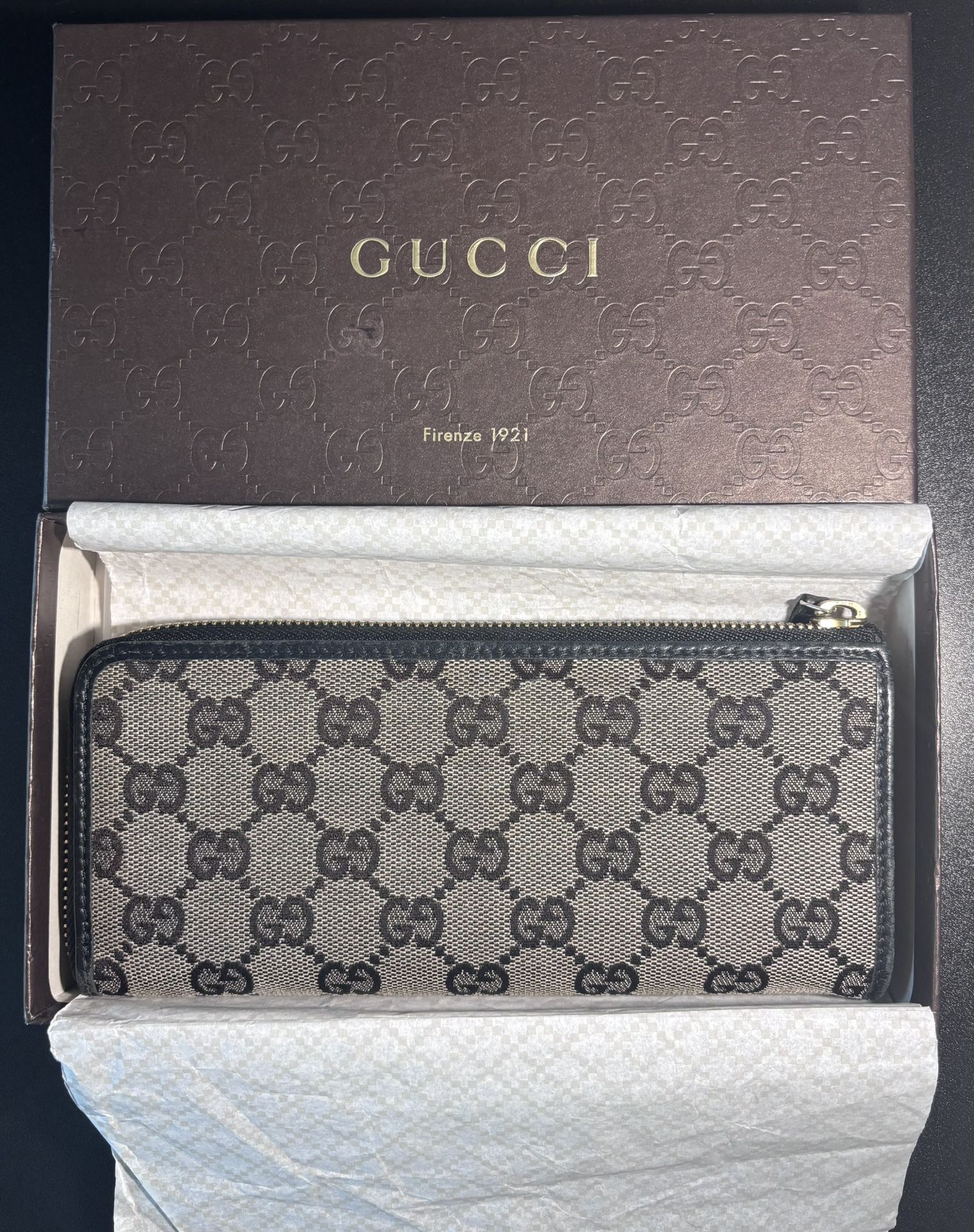 Gucci L-Shaped Zipper GG Canvas Leather Long Wallet A Condition BOX+RECEIPT 