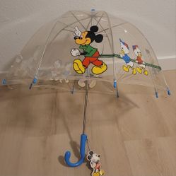 Adorable Vintage WALT DISNEY Mickey Mouse Clear Vinyl Child’s Umbrella- With Original Tags