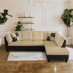 New Beige Sectional Couch With Ottoman