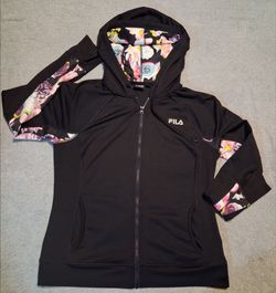 Womens size Large Fila Black Floral Full-Zip Hoodie