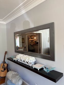 Large Framed Wall Mirror – Metallic Silver/Pewter Finish
