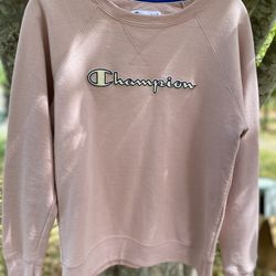 Champion Women’s Size S Pink Crewneck Sweatshirt w/ Ivory Lettering 
