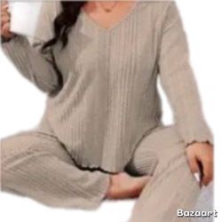 Sz 2x Beige Knit Sweatsuit Shirt And Pants