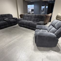 Plush Gray Sofa & Loveseat + Free Recliner Chair