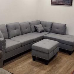 Gray Taupe Sectional Sofa With Ottoman Brand New