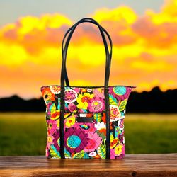 Vera Bradley Purse Shoulder Bag Satchel Floral Pattern Purple, Pink, Blue, Green