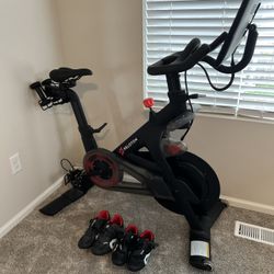 Peloton Bike + 2 Pairs Of Riding Shoes