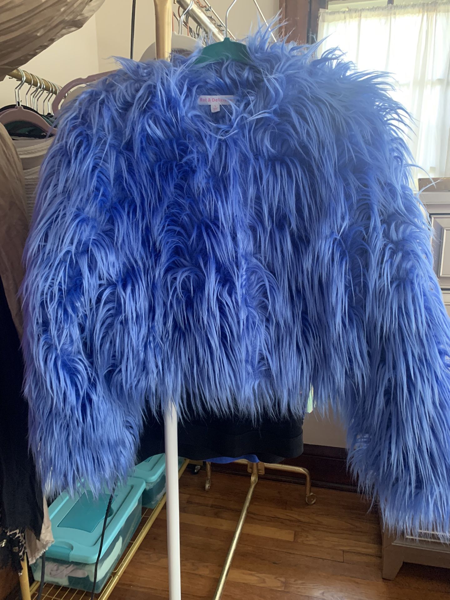 NWT Dolls kill Hot & delicious Blue Faux Fur Jacket