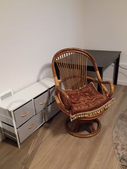 Living room chair, cubby hole dresser, dinner table