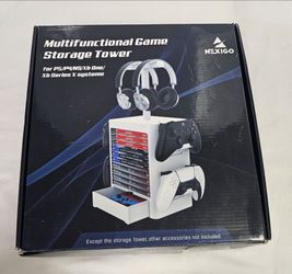 Multifunctional Game Disk Storage Tower Holder,Game Disk Rack and Controller/Headset Stand Holder