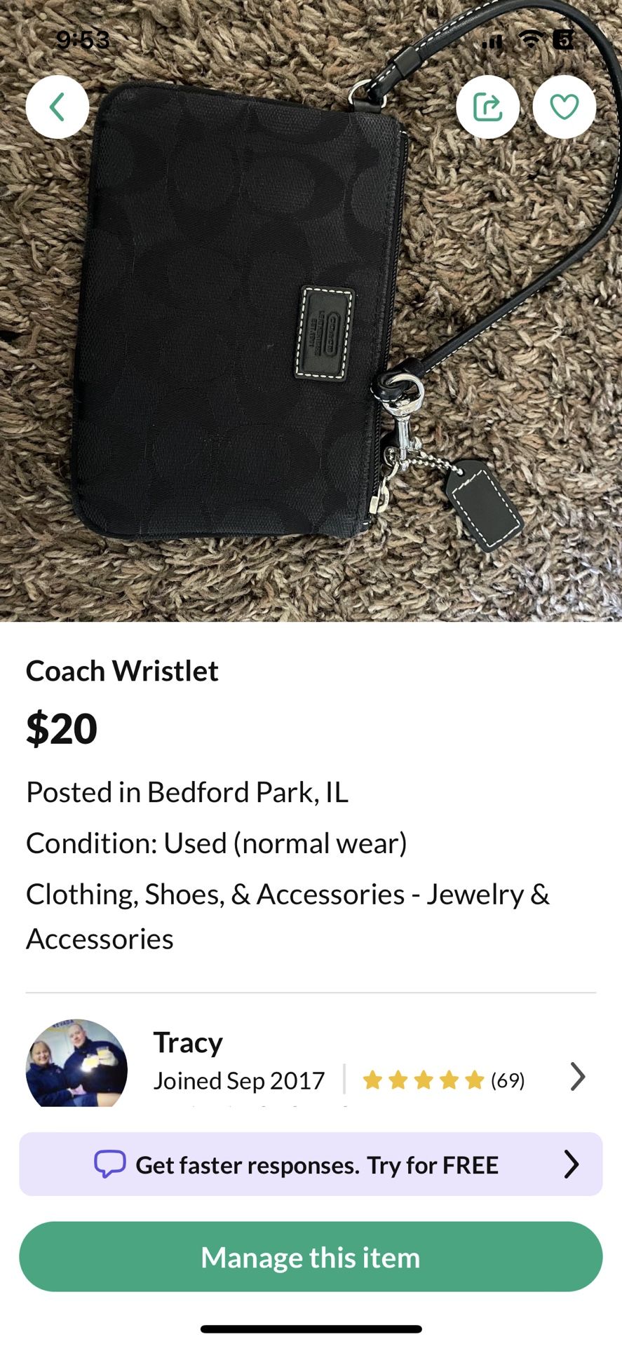 Coach Wristlet Black Like New