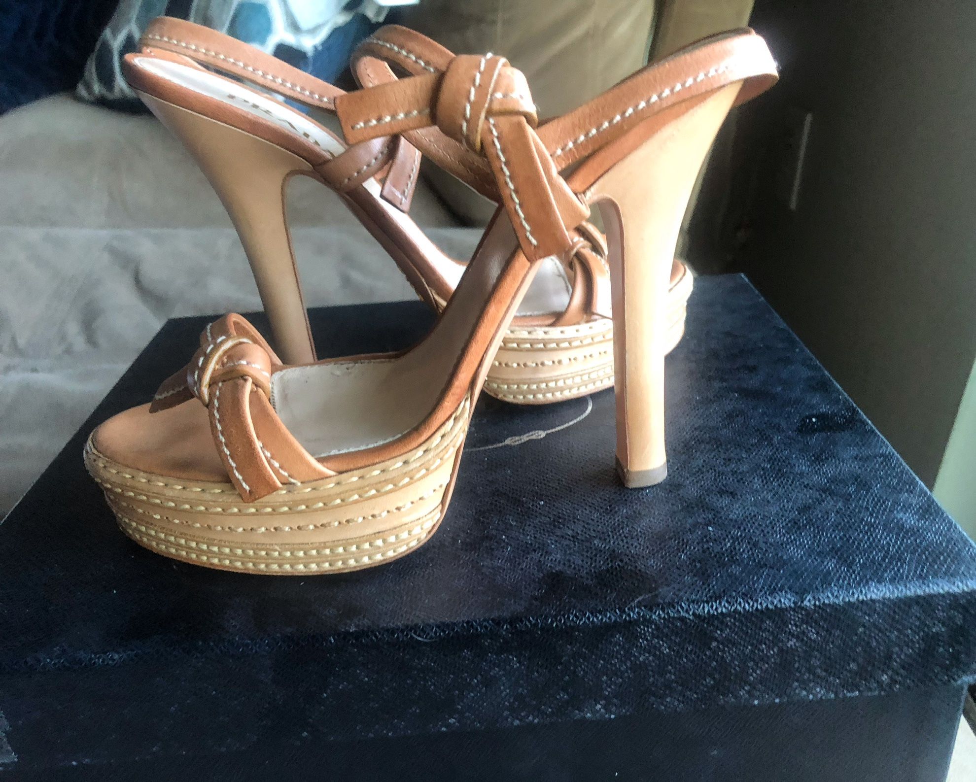 Prada Platform Leather Sandals/Heels ~ Sz 38