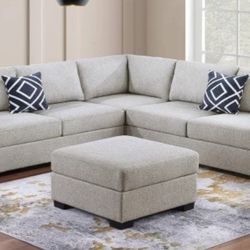 Brand New Beige Sectional Sofa w Ottoman 