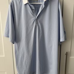 Donald Ross Men’s Polo Size L, Light Blue And White Stripe