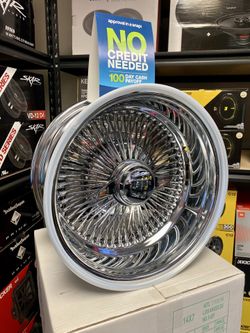 New (4) 14x7” inch Triple Chrome 100 Spoke Wire Wheels Rims w/ Accessories (No tires)
