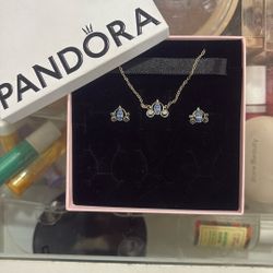 Pandora Disney Princess Collection Cinderella Necklace And Stud Earrings 