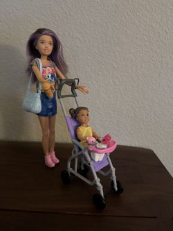 Barbie Baby Sitting Playset with Skipper Doll, Baby Doll, & Bouncy Stroller, NIB