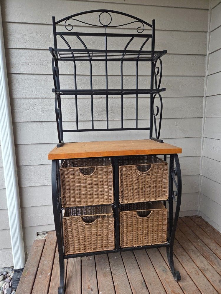 Iron & Rattan Bakers Rack