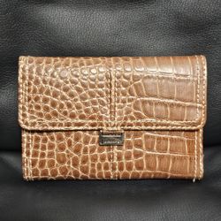 Liz Claiborne Brown Croc Embossed Faux Leather Trifold Wallet