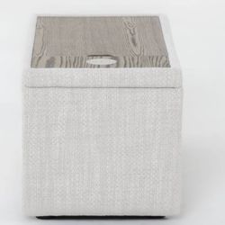 Living Spaces NEW IN BOX Gather White Fabric End Table  Low End table with Storage and Wireless Charging