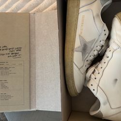Golden Goose White Leather Sneakers with Gray Suede