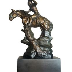 Native American Indian Warrior Ceramic Art Statue Horse Figurine