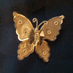 Gold Color Mesh Butterfly Pin Back Brooch 
