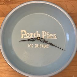 Vintage "Porth Pies" Pie Tin Clock  (Upcycled/Repurposed Embossed Metal)