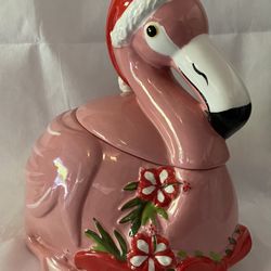 Vintage pink Flamingo Cookie Jar Ceramic 