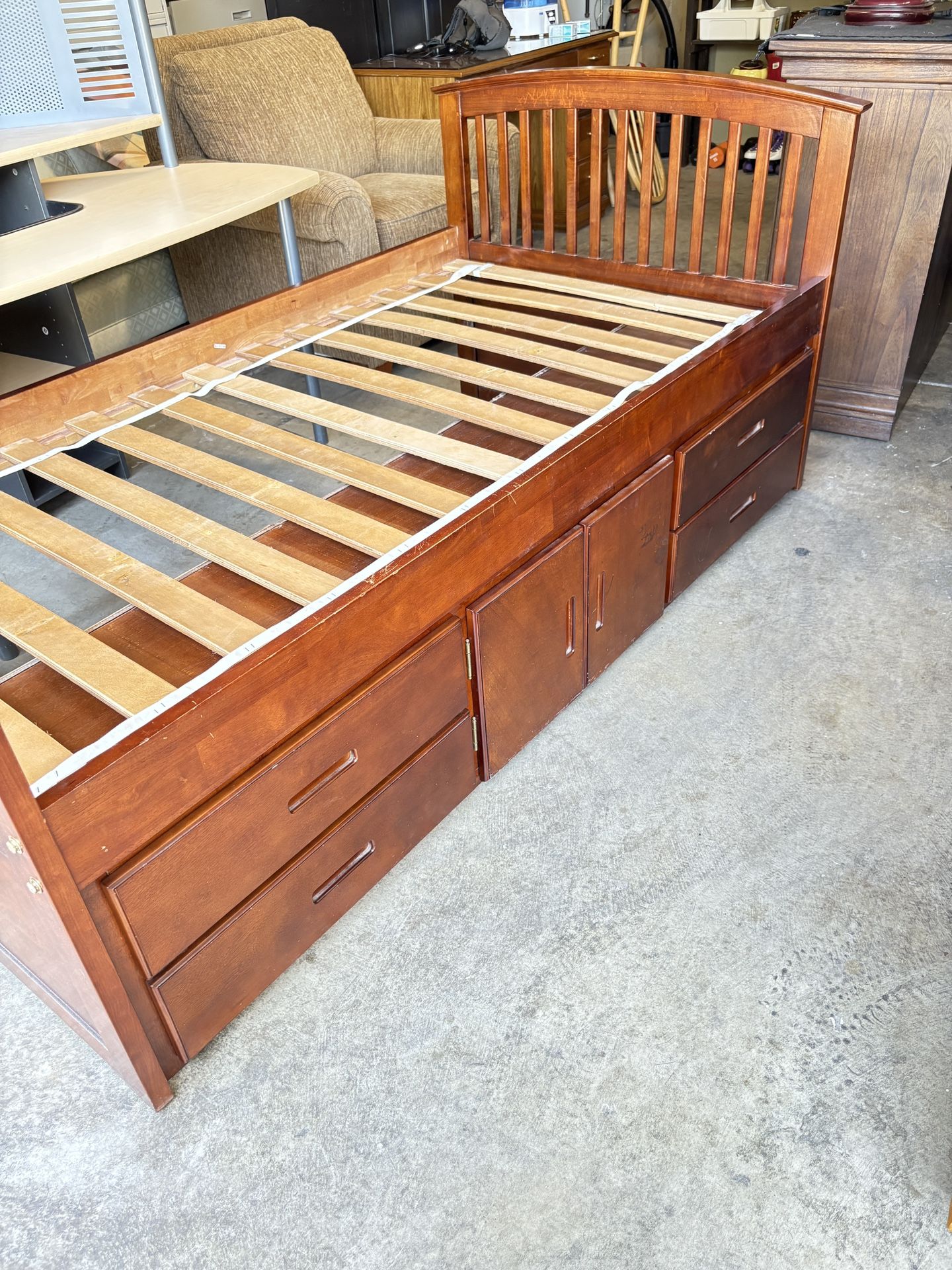 Solid Wood Twin Size Bed Frame With Storage Shelves