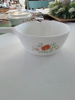 Vintage Floral Milk Glass Saucepan with Handle