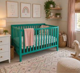 Delta Children Heartland 4-in-1 Convertible Crib – Aqua/Teal – Excellent Condition