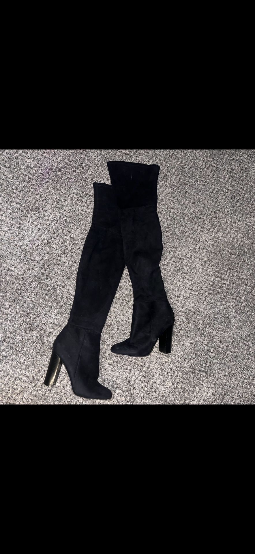 $69WOMENS ALDO BLACK SUEDE THIGH HIGH HEEL BOOTS | SIZE 6.5 | NEVER WORN \ NWOT | $69