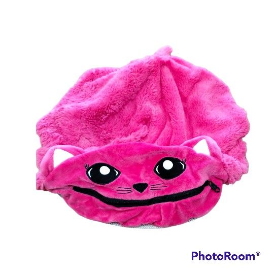 Cat Pretty Pink Soft Furry Toy Storage (Unfilled) Net with a Zipper Cushion Seat