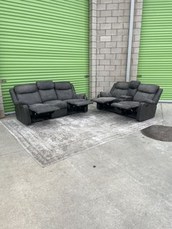 *Free Delivery* Gray Manual Recliner Couch Sofa Loveseat Set