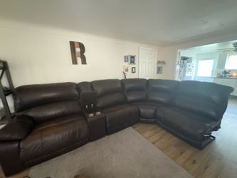 Brown faux leather sectional