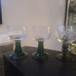 Vintage German Roemer Wine Glasses - Green 