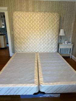 FREE KING SIZE PLUSH TOP MATTRESS /split boxspring & metal frame with wheels