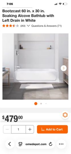 Bootzcast 60x30 Soaking Alcove Bathtub Left Drain White