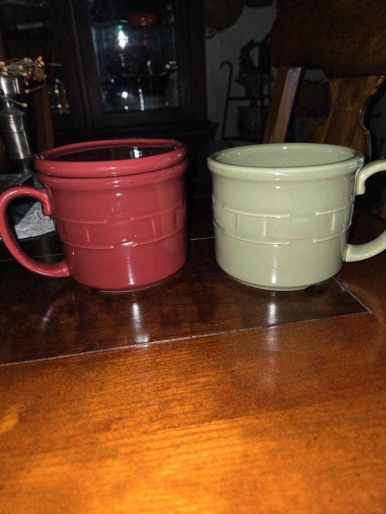 Longaberger  Pottery Soup Mugs Made In USA 
