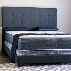 Brand New King Size Dark Gray Bed Frame With New Mattress Set/Fast Delivery 