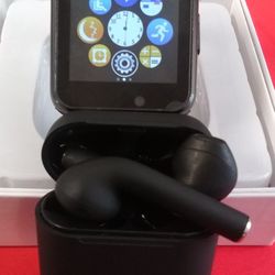 A-Series Midnight Black Smart Watch + Wireless Bluetooth Earbuds