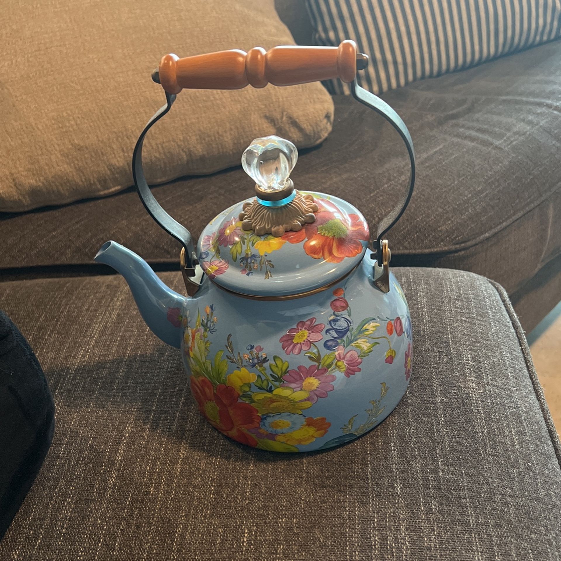 Mackenzie Childs Blue Floral Tea Kettle